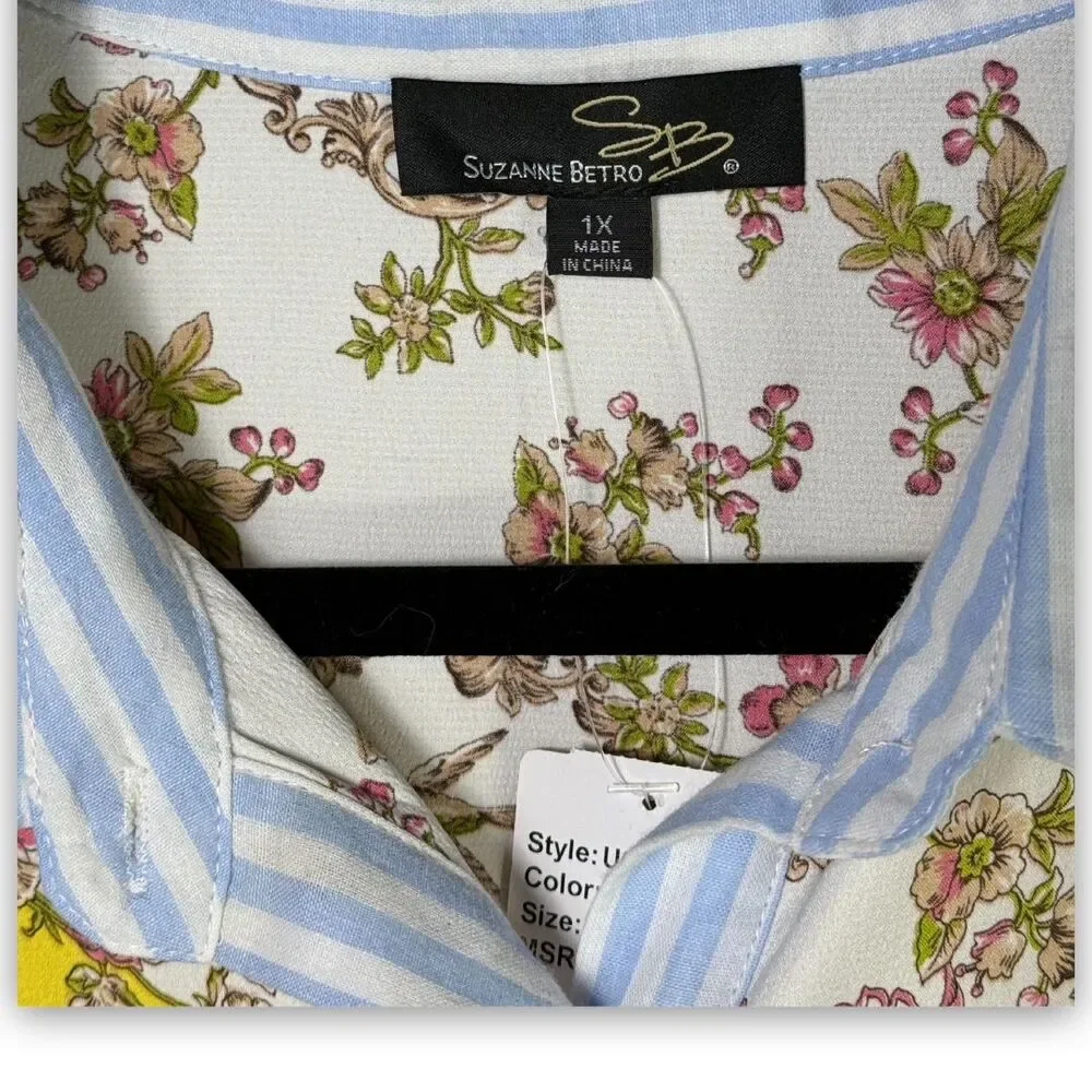 NWT Suzanne Betro W 1X Floral Scarf and Striped Long-Sleeve Shirt - MSRP $77 - Picture 3 of 7